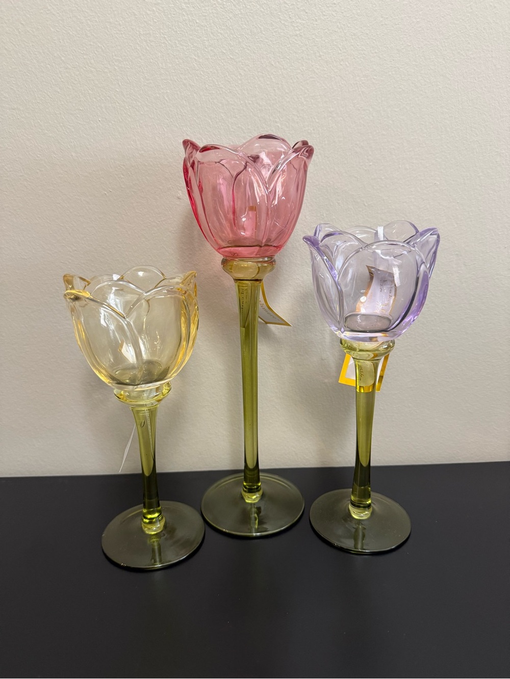 Cupcakes and Cashmere Tulip Glass Tea Light Candle Holder Set of 3